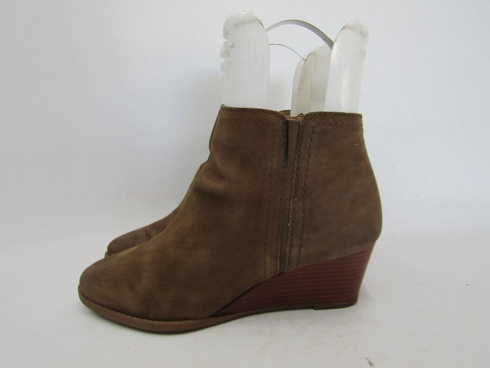 Franco Sarto Womens Sz 8.5 M Brown Leather Zip Wedge Ankle Fashion Boots Booties